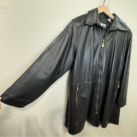 VINTAGE EVAN DAVIES GENUINE LEATHER COAT Size 12 | 100% Lambskin - Picture 6 of 14